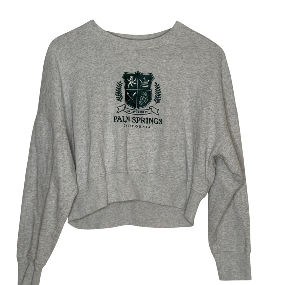 Abercrombie & Fitch Cropped Pullover Sweatshirt Light Gray Palm Springs Size M